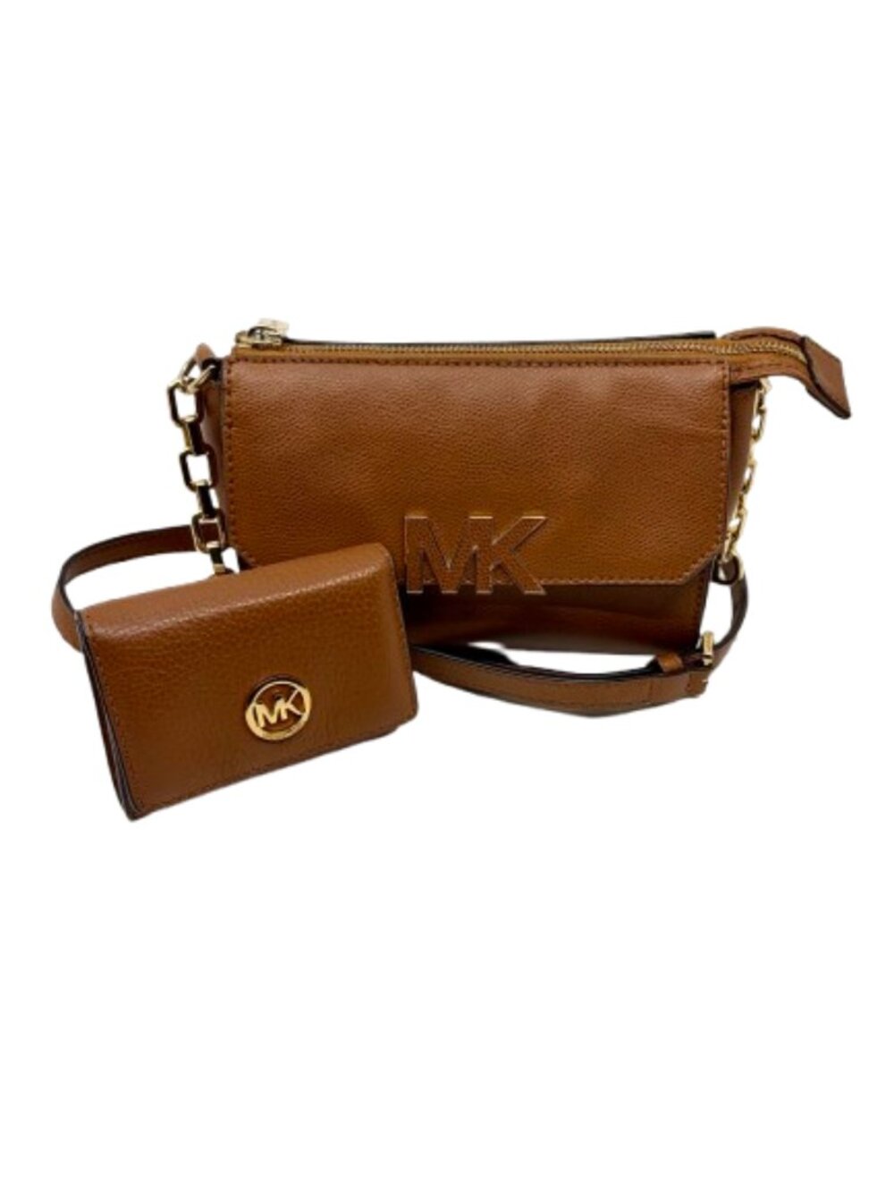 MICHAEL KORS~Florence Mini Crossbody Bag & Matching Wallet Set - Luggage Brown